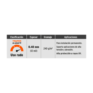 Lona uso rudo 3 x 4 m, verde olivo, 240 g/m2, TRUPER EXPERT