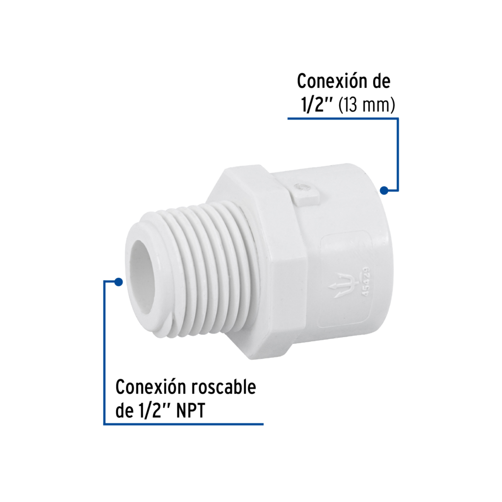 Adaptador macho de PVC de 1/2"